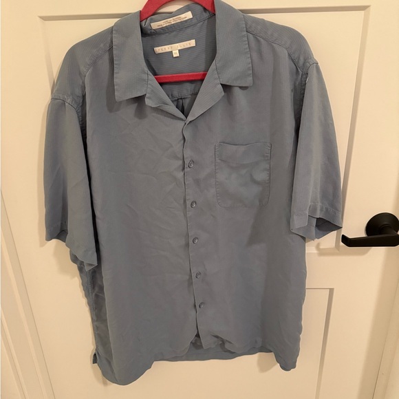 Perry Ellis Other - Perry Ellis Men’s 100% Silk Blue Short Sleeve Button Front Shirt Size XXL